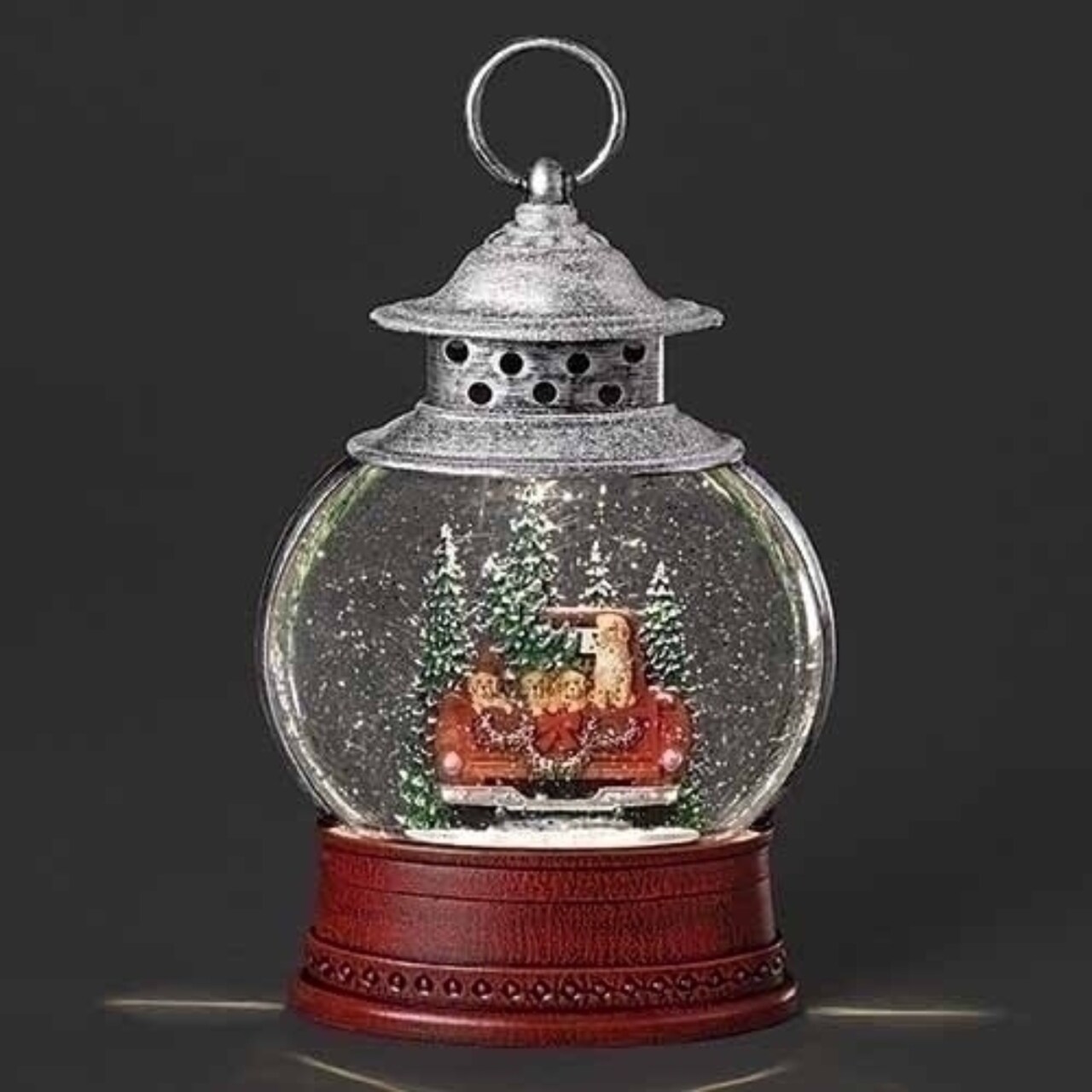 Roman 10" LED Lighted Dogs in Truck Christmas Snow Globe Lantern